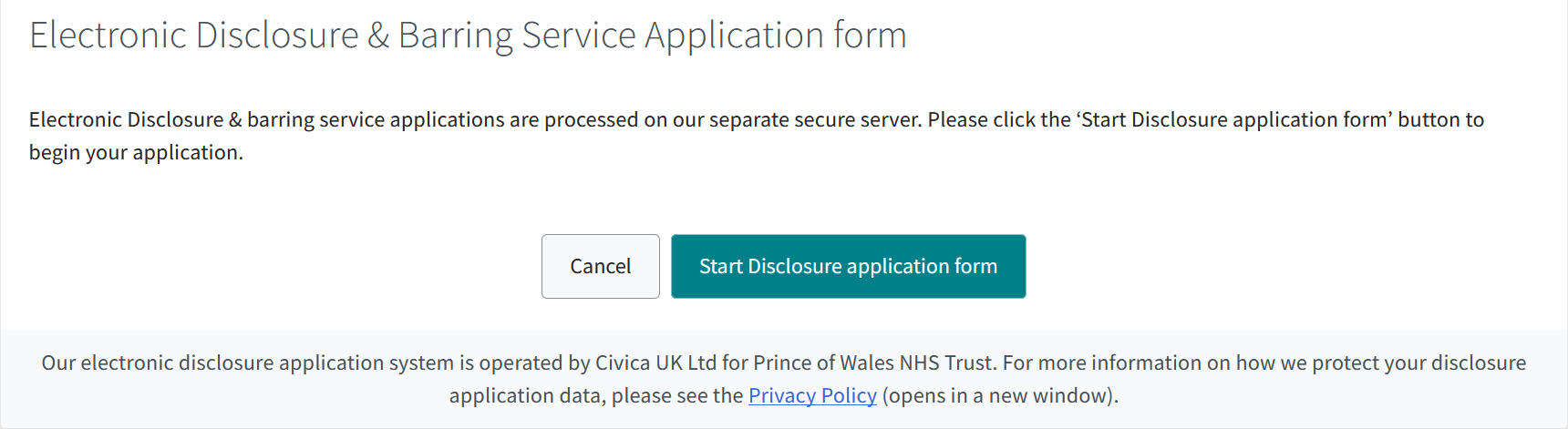 Electronic Disclosure & Barring Service Application form