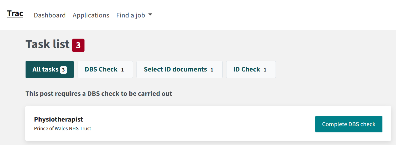 Dashboard Task list