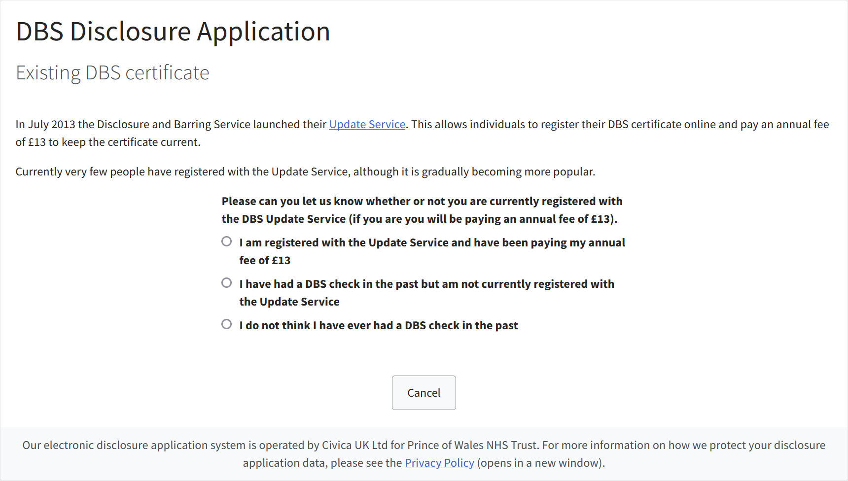 DBS Disclosure Application task