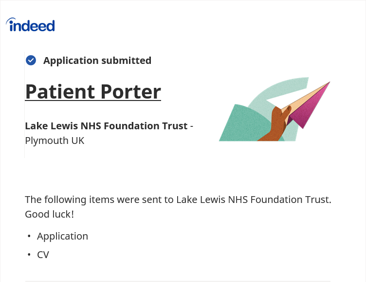 Application submitted on Indeed